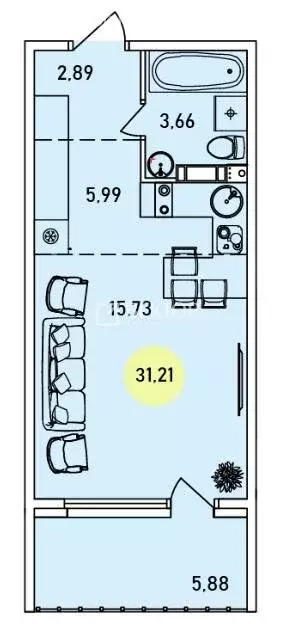 Квартира-студия: Ярославль, район Дядьково, 2-й микрорайон (31.21 м) - Фото 2