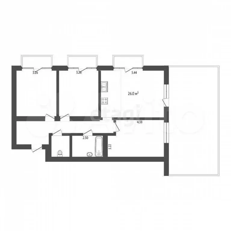 3-к. квартира, 77 м, 6/8 эт. - Фото 1