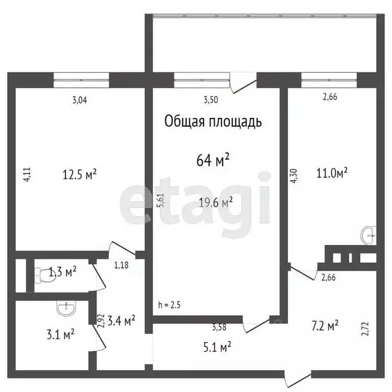 2-к кв. Томская область, Томск Овражный пер., 17 (59.4 м) - Фото 1