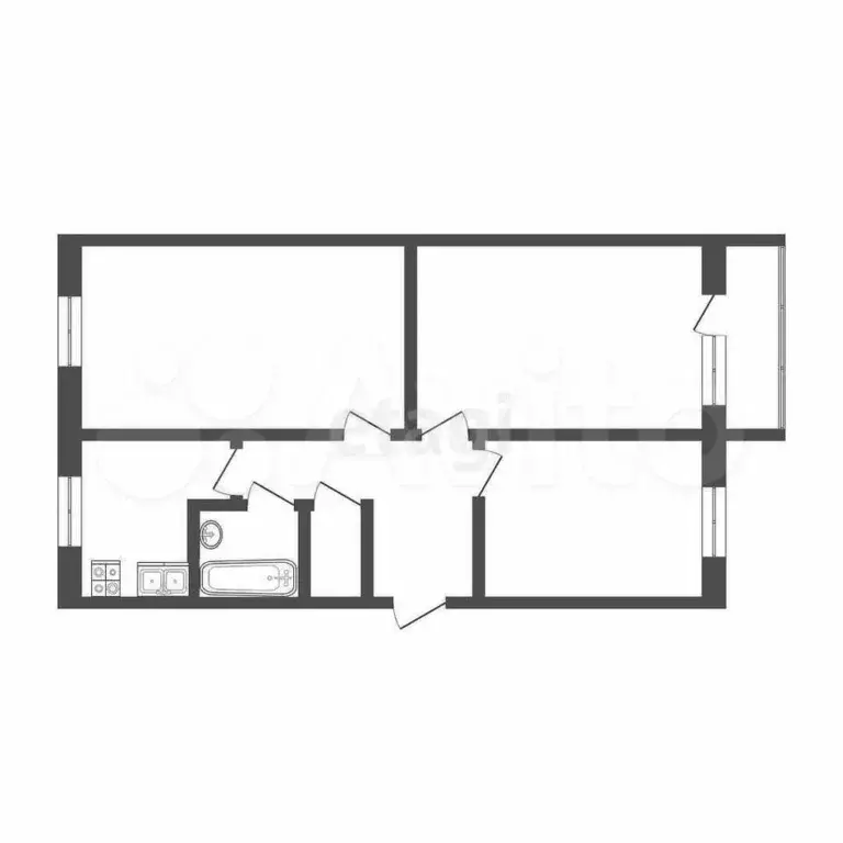 3-к. квартира, 61,5 м, 2/5 эт. - Фото 0