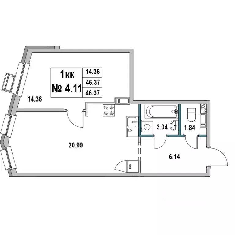 1-к кв. Ленинградская область, Выборг ул. 2-я Южная, 4 (46.37 м) - Фото 1