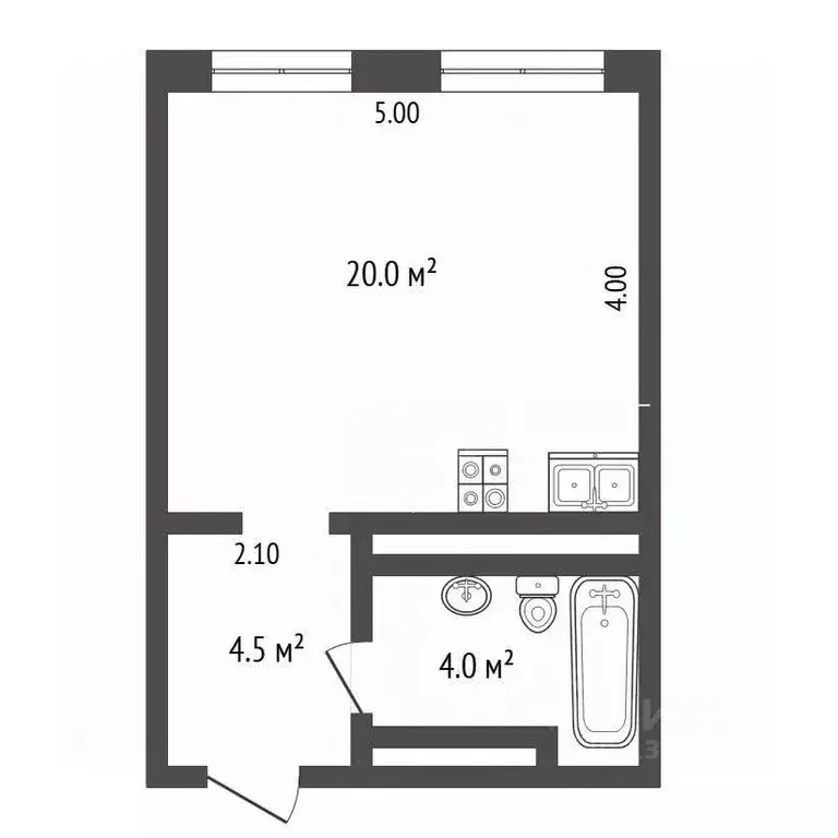 Студия Тюменская область, Тюмень ул. Василия Подшибякина, 11 (28.0 м) - Фото 2