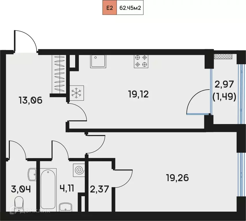 Продаётся 1-к квартира, 62.6 м - Фото 0