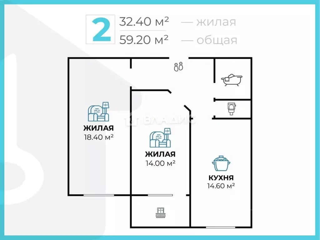 2-к кв. Волгоградская область, Волгоград ул. Мичурина, 19 (59.2 м) - Фото 1