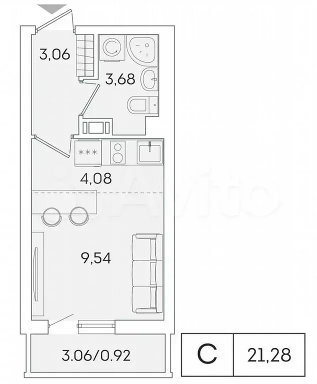 Квартира-студия, 20,4м, 7/15эт. - Фото 1