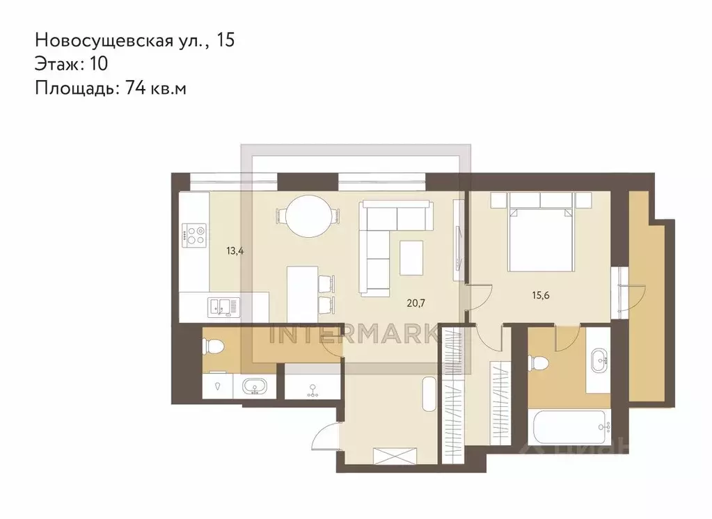 2-к кв. Москва Новосущевская ул., 15 (74.0 м) - Фото 2