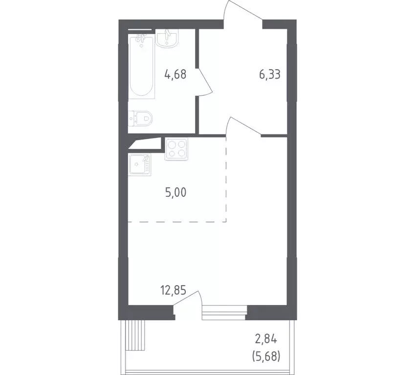 Квартира-студия: посёлок городского типа Жилино-1, 2-й квартал, 1к1 ... - Фото 1