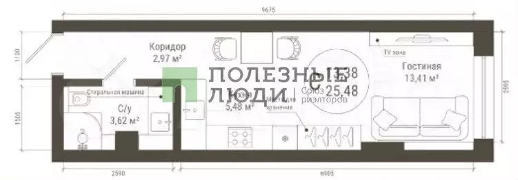 Апартаменты-студия, 25,5 м, 8/22 эт. - Фото 0