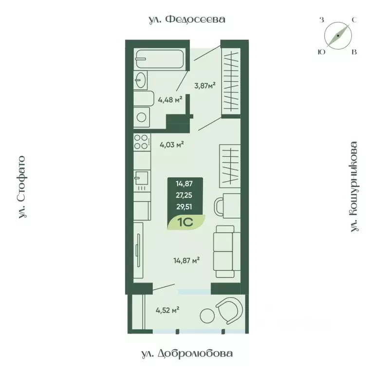 1-к кв. Новосибирская область, Новосибирск  (29.51 м) - Фото 0