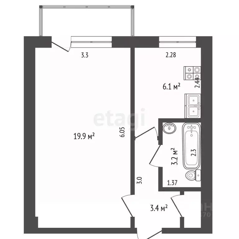 1-к кв. Московская область, Раменское ул. Карла Маркса, 4 (33.4 м) - Фото 2