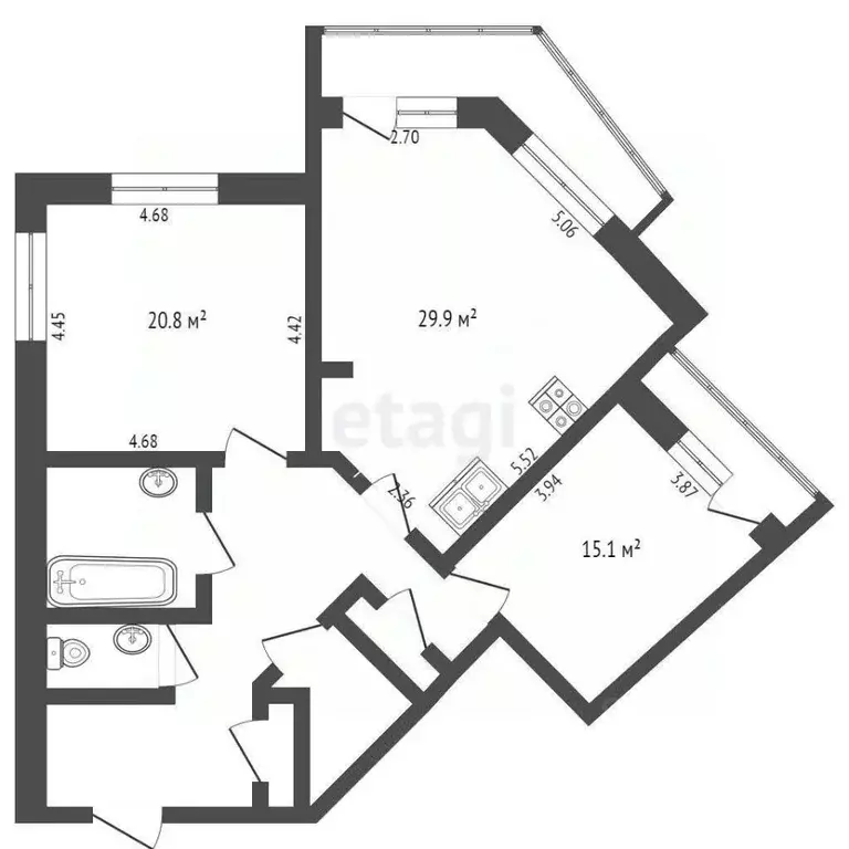 2-к кв. Челябинская область, Челябинск ул. Косарева, 71 (101.6 м) - Фото 1