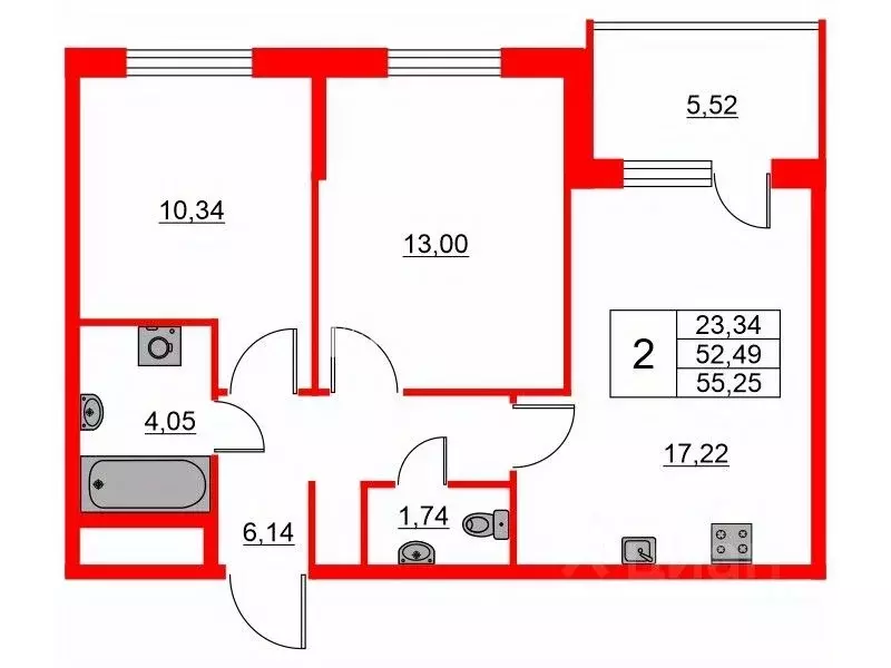 2-к кв. Санкт-Петербург Пулковское ш., 99к4 (51.3 м) - Фото 1