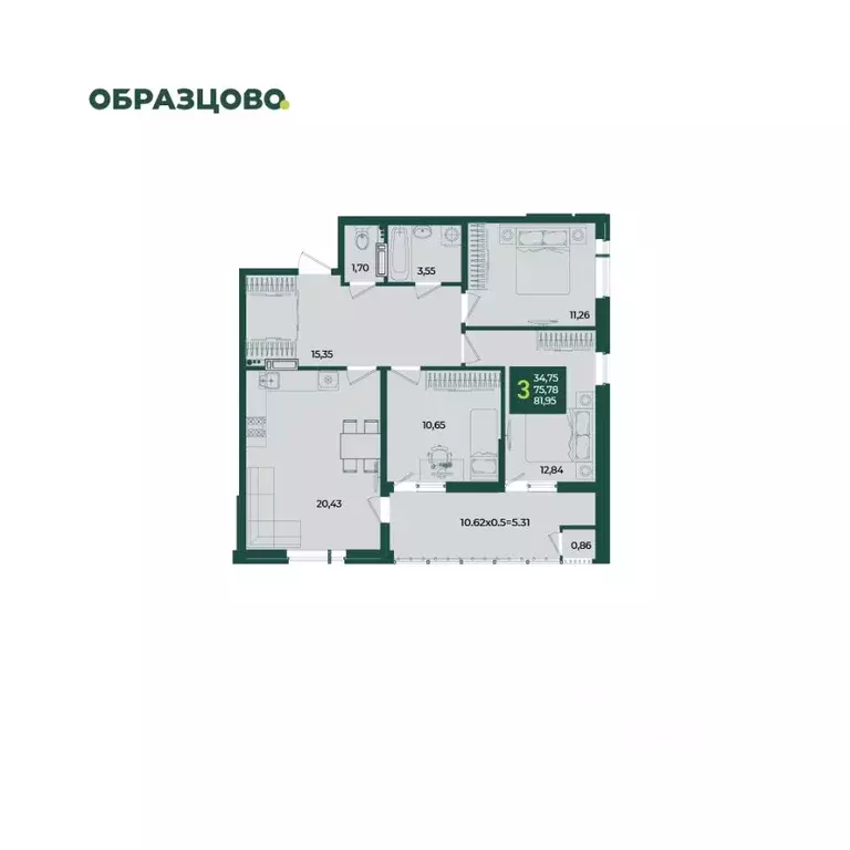 3-к кв. Краснодарский край, Краснодар Образцово мкр,  (81.95 м) - Фото 1