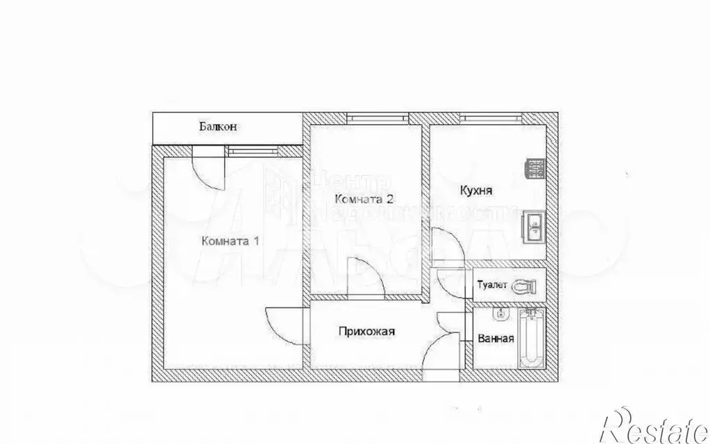 2-к. квартира, 38,7 м, 3/5 эт. - Фото 0