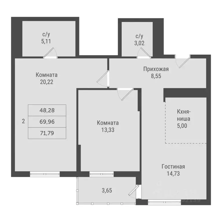 2-к кв. Ханты-Мансийский АО, Сургут Игоря Киртбая ул., 1А (71.79 м) - Фото 1