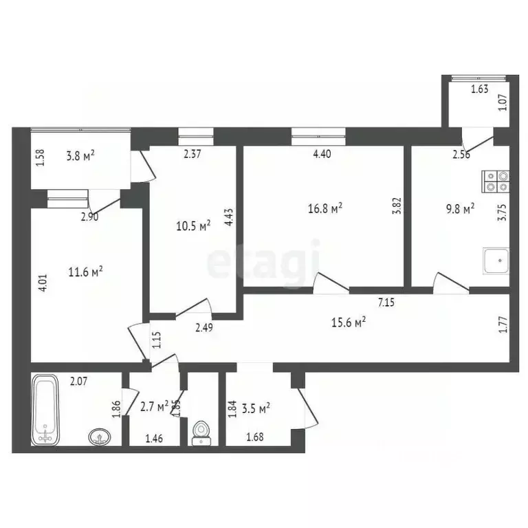 3-к кв. Ямало-Ненецкий АО, Новый Уренгой Ямальская ул., 28А (76.0 м) - Фото 2