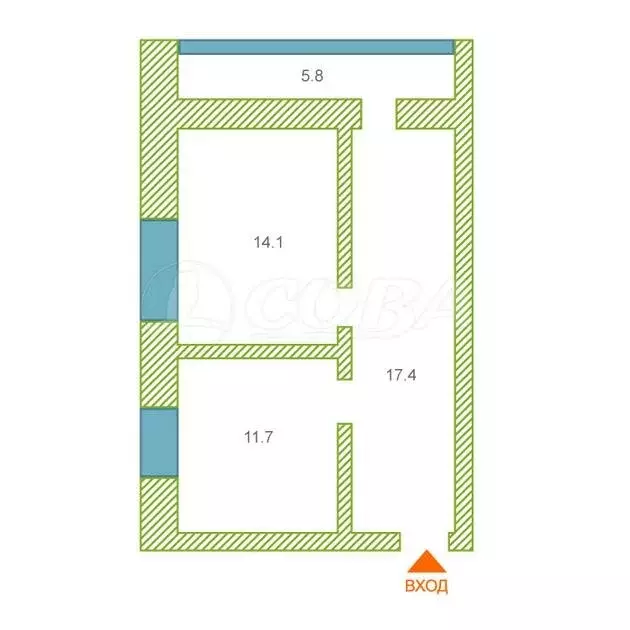 2-комнатная квартира: Боровский, Вокзальная улица, 61 (43.8 м) - Фото 2