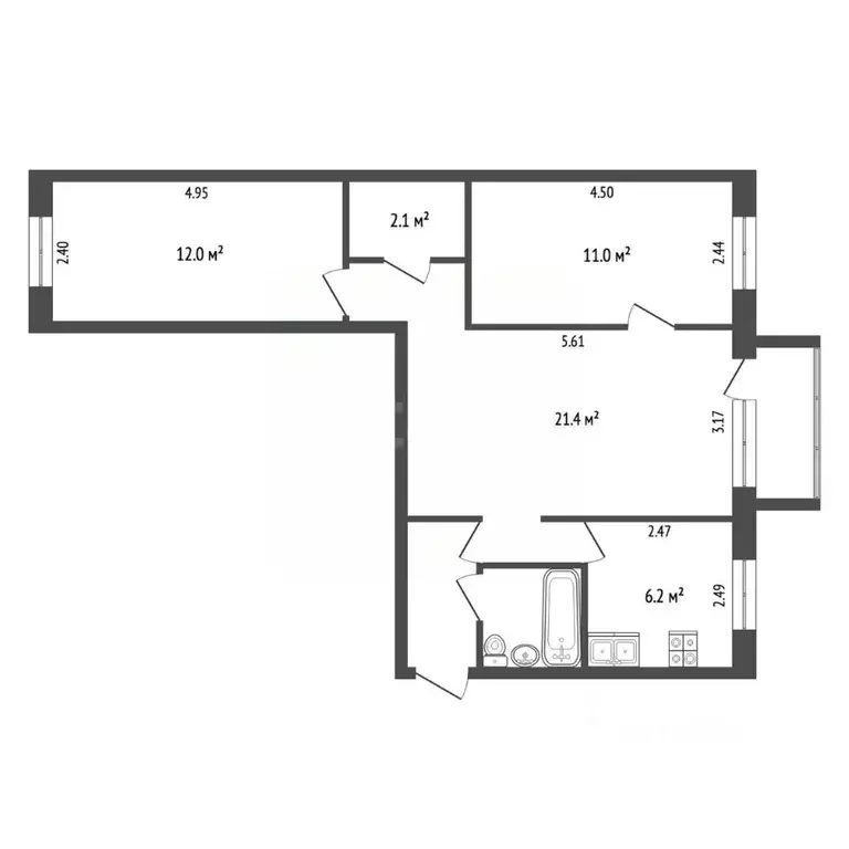 3-к кв. Вологодская область, Череповец ул. Максима Горького, 91 (50.8 ... - Фото 2