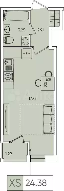 Квартира-студия, 23,9 м, 1/13 эт. - Фото 1