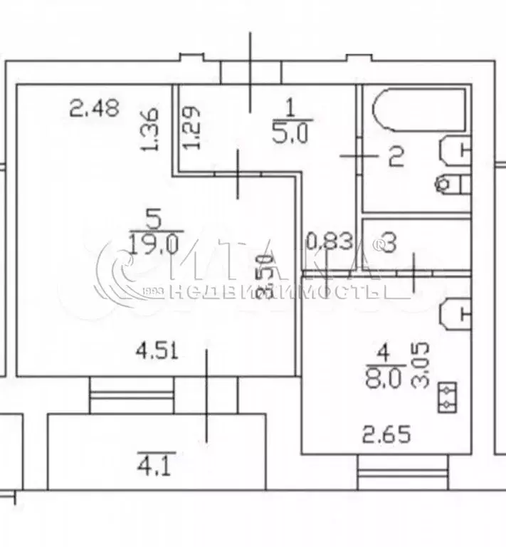 1-к. квартира, 38,1 м, 2/5 эт. - Фото 0