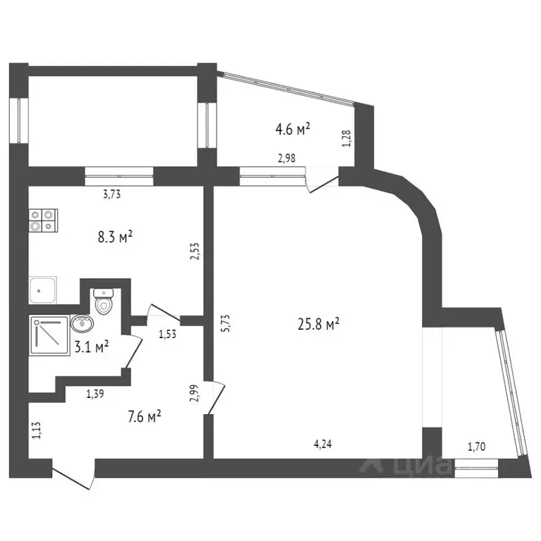 1-к кв. Ханты-Мансийский АО, Ханты-Мансийск ул. Доронина, 26 (45.0 м) - Фото 1