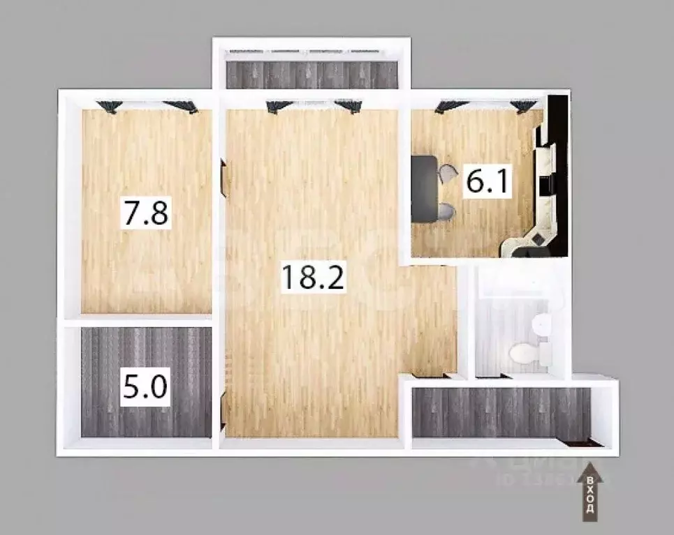 2-к кв. Омская область, Омск Спортивный проезд, 12 (44.7 м) - Фото 2