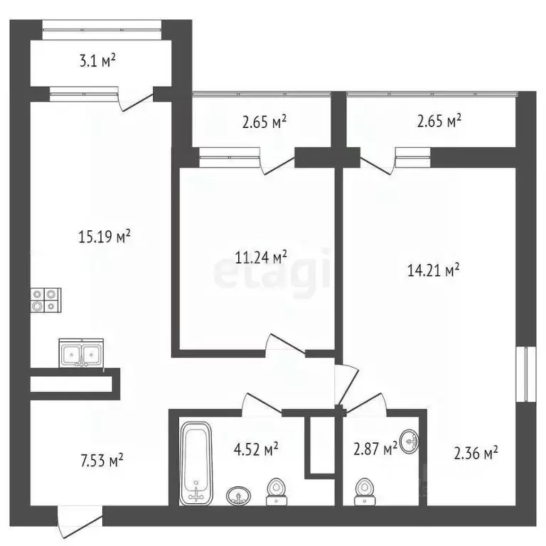 2-к кв. Тюменская область, Тюмень ул. Разведчика Кузнецова, 7 (65.85 ... - Фото 1