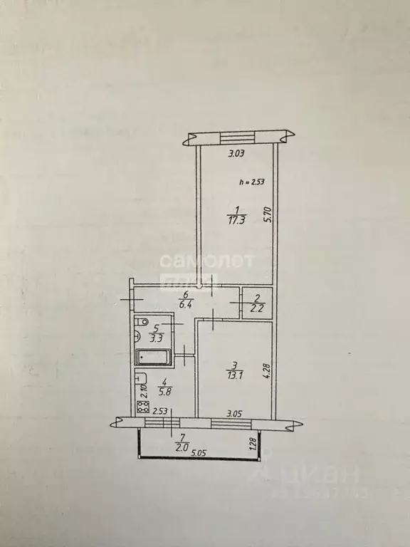 2-к кв. Омская область, Омск ул. 5-я Кордная, 69 (48.1 м) - Фото 2