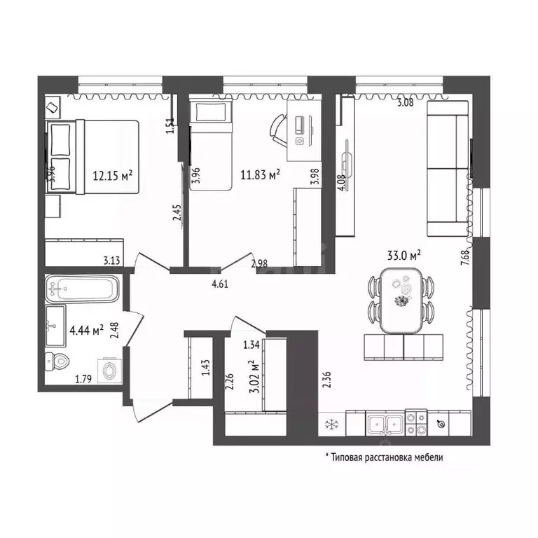 2-к кв. Тюменская область, Тюмень Харьковская ул., 72Б (64.9 м) - Фото 2