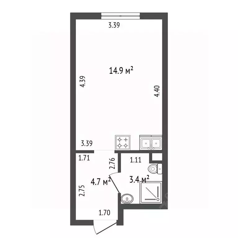 Студия Санкт-Петербург ул. Архивная, 3к1 (23.0 м) - Фото 2