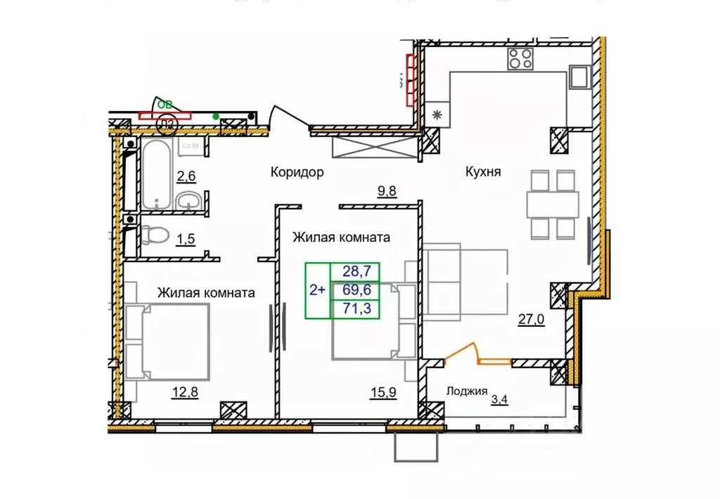 2-к кв. Белгородская область, Старый Оскол Космос мкр, 11 (71.3 м) - Фото 0