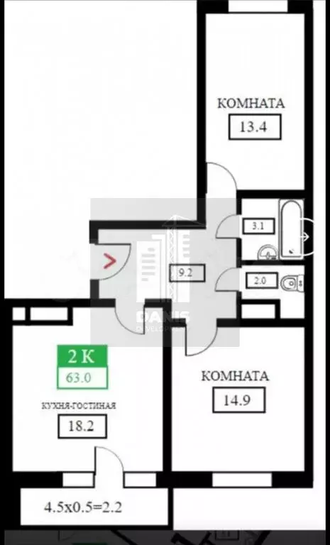 2-комнатная квартира: Краснодар, Домбайская улица, 55к6 (63 м) - Фото 0