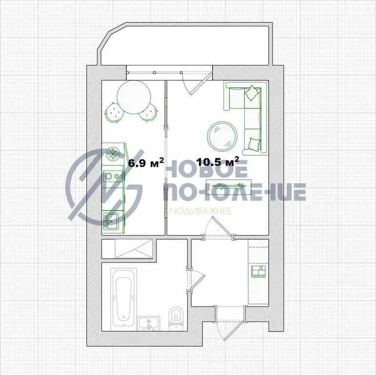 Студия Омская область, Омск ул. Б.Г. Шаронова, 29 (23.7 м) - Фото 2