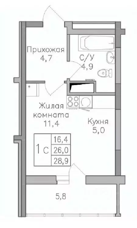 Студия Воронежская область, Воронеж Поколение жилой комплекс (28.8 м) - Фото 0