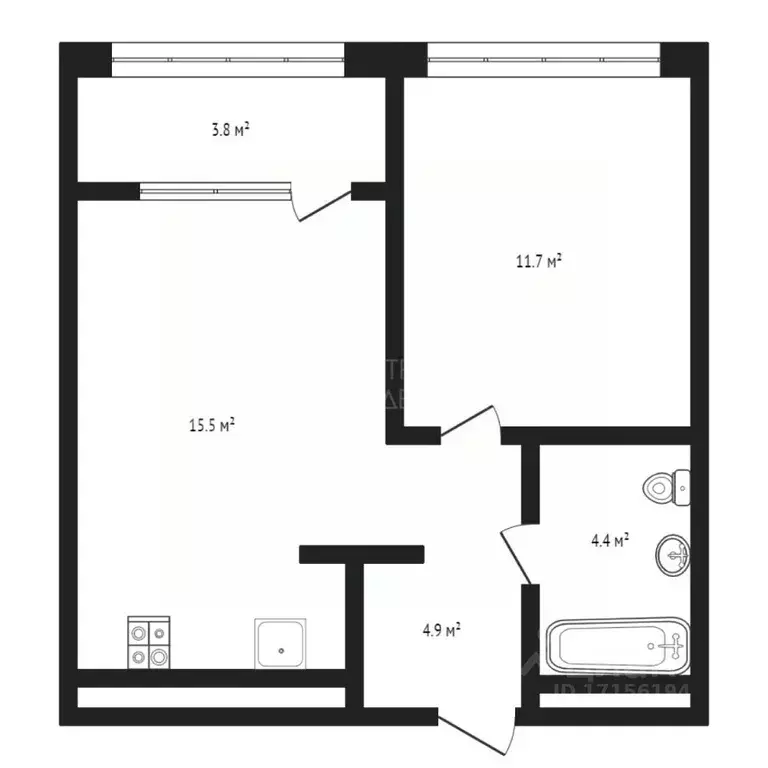 1-к кв. Тюменская область, Тюмень ДОК мкр, ул. Воронинская, 45 (40.3 ... - Фото 2