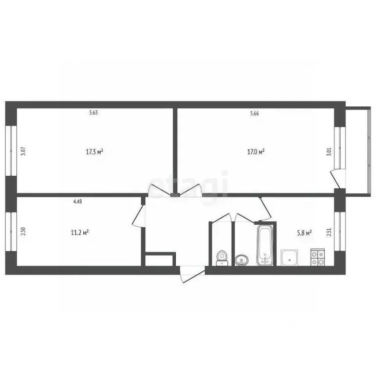 3-к кв. Омская область, Омск ул. 3-я Молодежная, 58 (61.8 м) - Фото 0