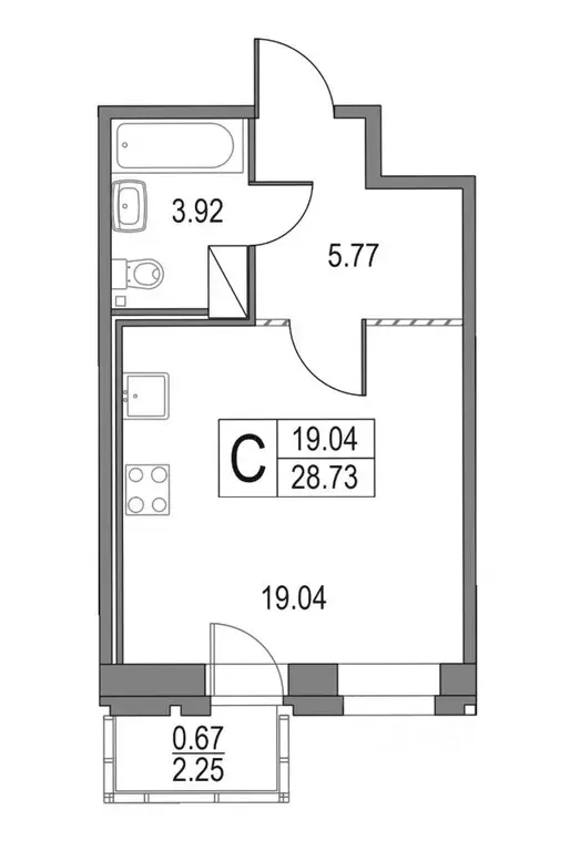 Студия Санкт-Петербург Коломяжский просп., 13к2 (28.0 м) - Фото 1
