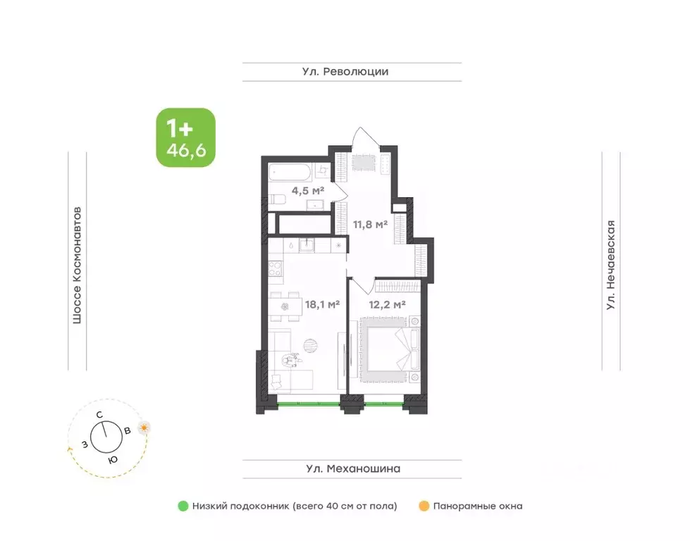 1-к кв. Пермский край, Пермь ул. Механошина, 16 (46.6 м) - Фото 1