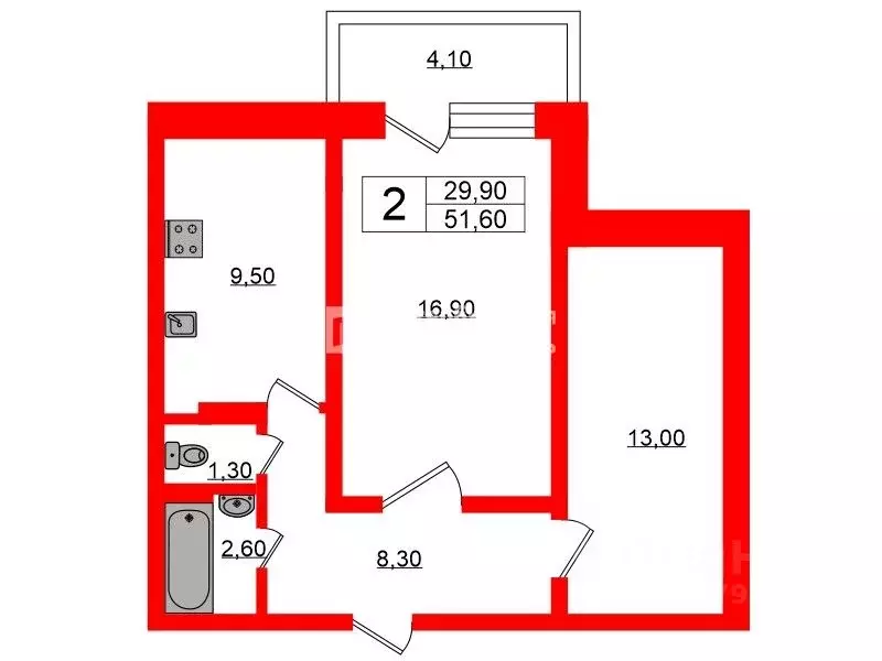 2-к кв. Санкт-Петербург, Санкт-Петербург, Пушкин Гусарская ул., 4к13 ... - Фото 1