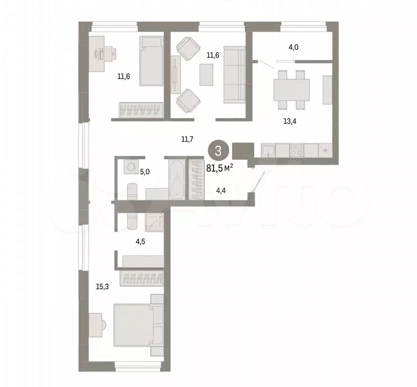 3-к. квартира, 81,5 м, 4/7 эт. - Фото 0