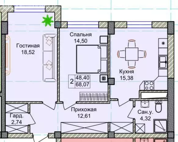 2-комнатная квартира: Нальчик, Профсоюзная улица, 212А (68.07 м) - Фото 0