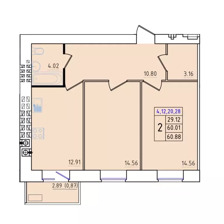 2-к кв. Костромская область, Кострома Калиновская ул., 5 (60.88 м) - Фото 0