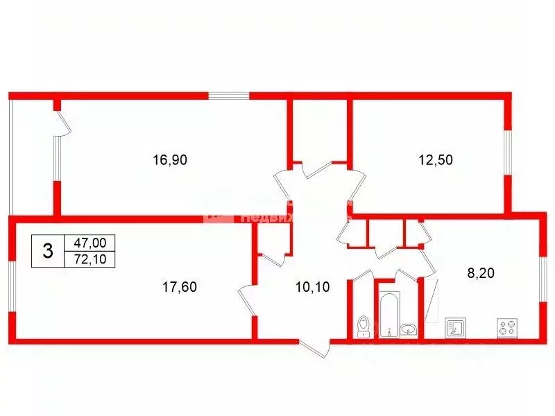 3-к кв. Ленинградская область, Гатчинский муниципальный округ, Вырица ... - Фото 2