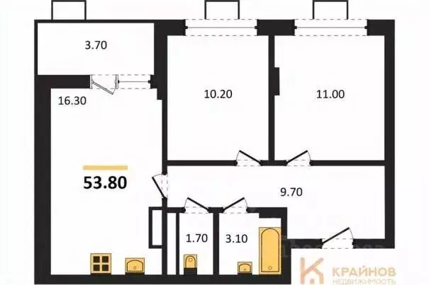 2-к кв. Воронежская область, Воронеж ул. Остужева, 52/5 (53.8 м) - Фото 0