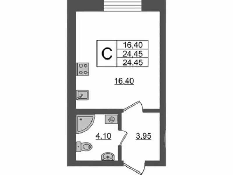 Квартира-студия: деревня Новосаратовка, улица Первых, 2к1 (24.45 м) - Фото 0