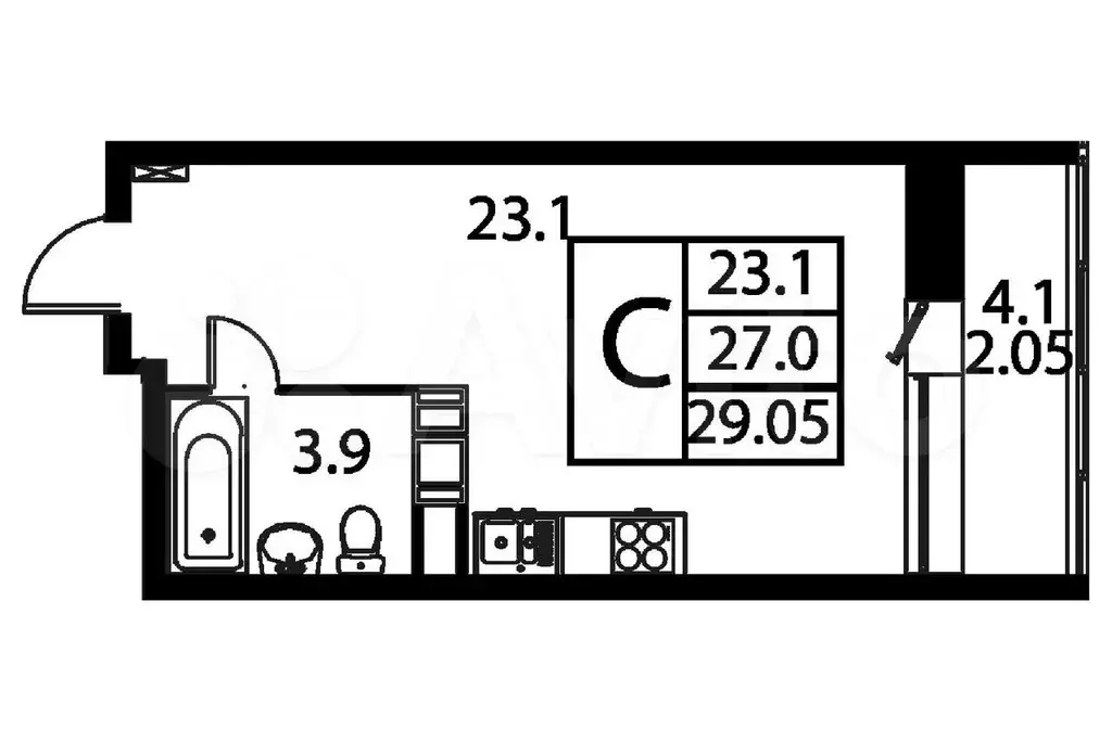 Квартира-студия, 29,1 м, 2/11 эт. - Фото 0