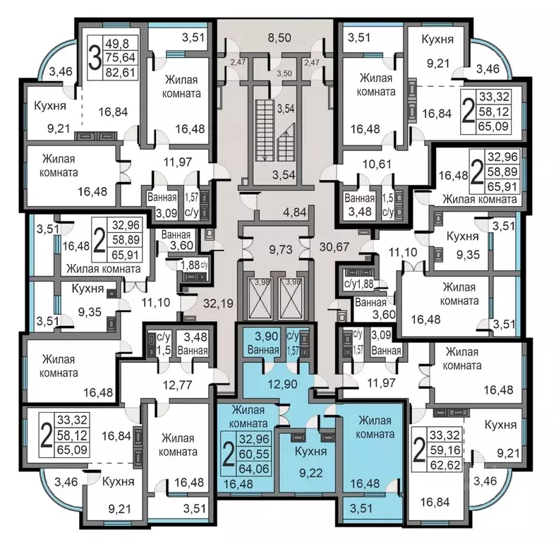2-к кв. Калужская область, Калуга ул. Минская, 24 (64.06 м) - Фото 1