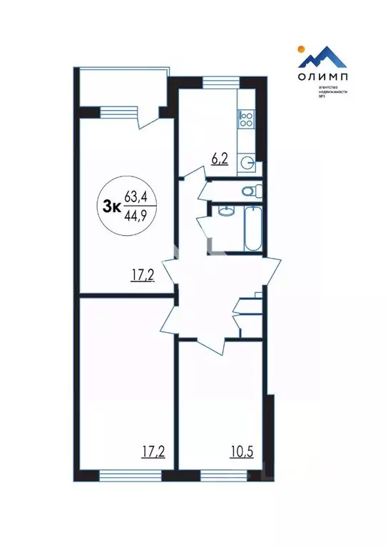 3-к кв. Ярославская область, Ярославль ул. Туманова, 16 (63.4 м) - Фото 2