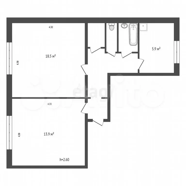 2-к. квартира, 55 м, 1/9 эт. - Фото 0