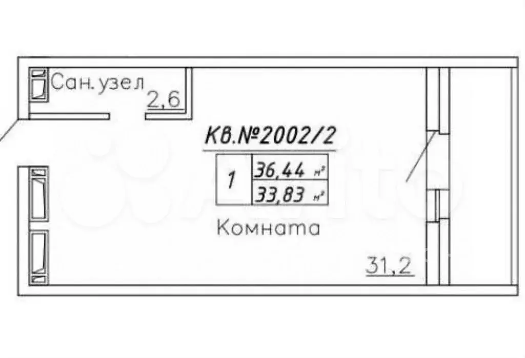 Квартира-студия, 34 м, 11/26 эт. - Фото 0